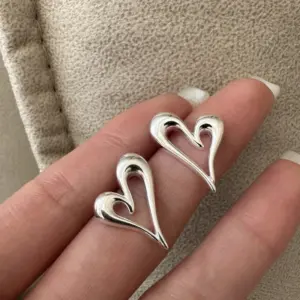 Hollow-Out Heart Earrings — 925 Sterling Silver, Women's