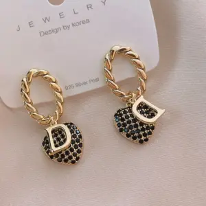 D Letter Zirconia Heart Drop Earrings — Gold-Tone, Women's