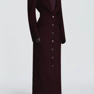 Long Wool Blend Coat — V-Neck, Women's