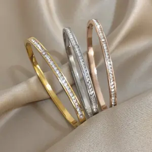 Rhinestone Stainless Steel Bangle Set — Women's