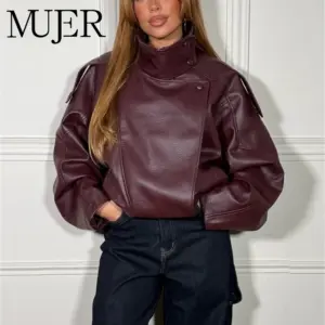 Oversize Faux Leather Bomber Jacket — Women's