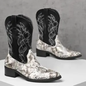 Handmade Snake Print Cowboy Boots — Men's
