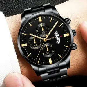 Calendar Quartz Wristwatch — Stainless Steel, Men's