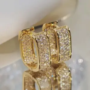 Square CZ Hoop Earrings — Stainless Steel, Women's