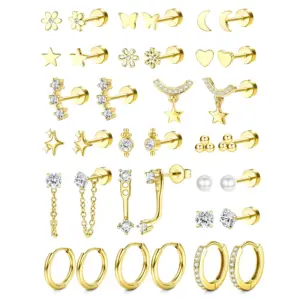 Hypoallergenic Cartilage Earring Set — 14K Gold-Plated Surgical Steel
