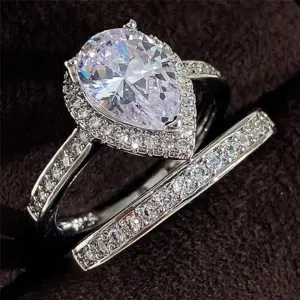 Crystal CZ Ring Set — 925 Sterling Silver, Women's