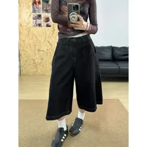 Y2K Baggy Jean Shorts — Washed Black, Women's