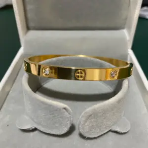Gold-Tone Zirconia Cross Bangle — Stainless Steel, Women's