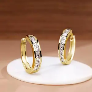 Princess Square CZ Hoop Earrings — Women's