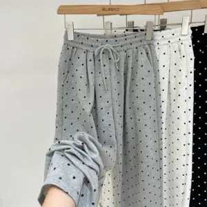 Dot Print Wide-Leg Pants — Elastic Waist, Women's
