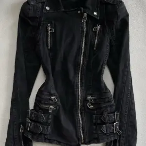 Black Denim Biker Jacket — Women's