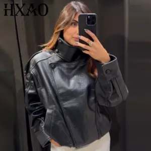 Cropped Oversize Bomber Jacket — Faux Leather, Women's