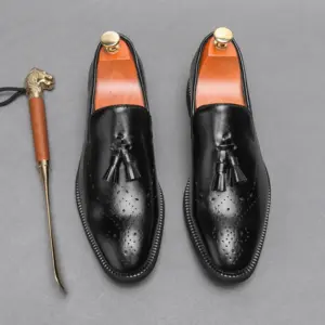 Retro Brogue Fringed Shoes — Leather, Men's