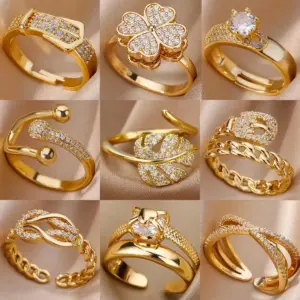Gold-Plated Zirconia Geometric Ring — Women's