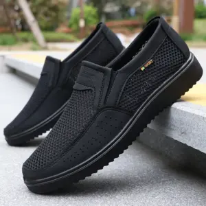 Breathable Slip-On Sneakers — Brown Mesh, Men's