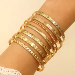 Punk Heart Print Bangle Set — Stainless Steel, Women's