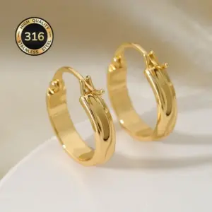 Gold-Plated Geometric Hoop Earrings — Stainless Steel, Women's