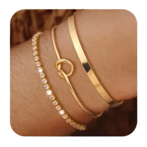 Gold-Plated Zirconia Chain Bracelet — Stainless Steel, Women's