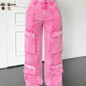 Wide-Leg Loose-Fit Jeans — Pink Cotton, Women's