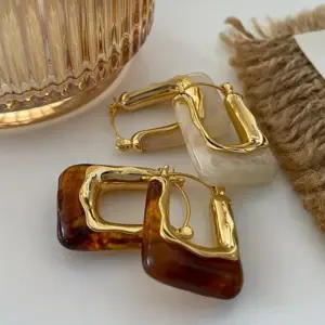 Vintage U-Shaped Hoop Earrings — Gold-Tone & Resin, Women's