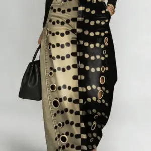Two-Tone Splicing Wide-Leg Jeans — Polka Dot, Women's