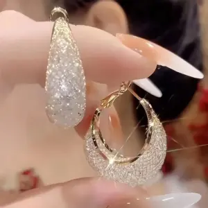 Rhinestone Mesh Hoop Earrings — Women's