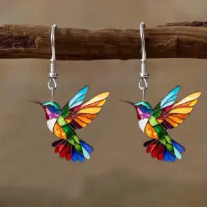 Retro Hummingbird Drop Earrings — Colorful Acrylic, Women's