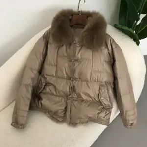 White Duck Down Puffer — Fur Collar, Women's