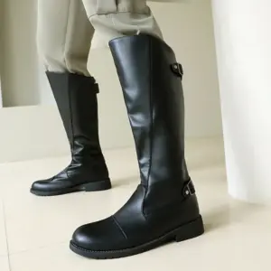 Knee-High Belt Buckle Boots — Men's