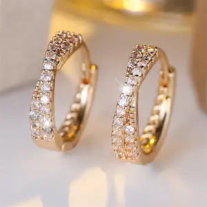 White Zirconia Crossed Hoop Earrings — Women's