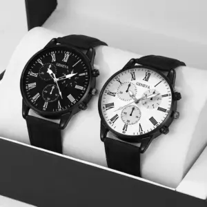 Couple Leather Quartz Watches — Set of 2