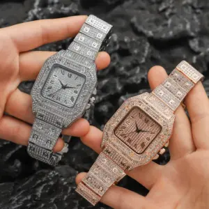 Roman Numeral Rhinestone Watch — Steel Strap, Men's