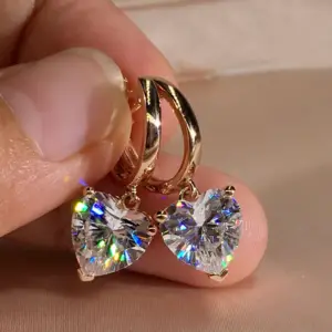 Gold-Tone Heart Zirconia Hoop Earrings — Women's