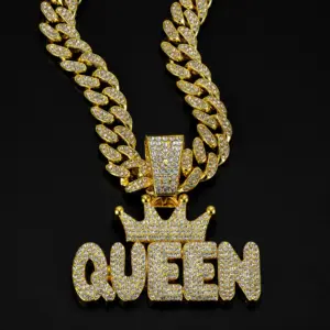 Crystal Cuban Chain with Crown Pendant — Men's