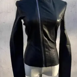 Black Gothic Leather Jacket — Turtleneck Zip, Women's