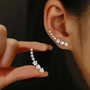 Zirconia Flower Star Stud Earrings — Silver-Tone, Women's