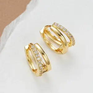 CZ Double Hoop Earrings — Stainless Steel, Women's