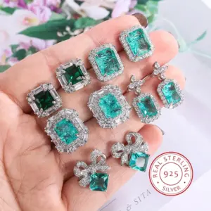 Green AAAA Zirconia Stud Earrings — 925 Sterling Silver, Women's