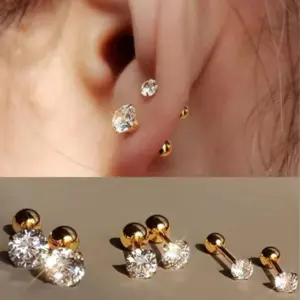 Round Zirconia Stud Earrings — Stainless Steel, Women's
