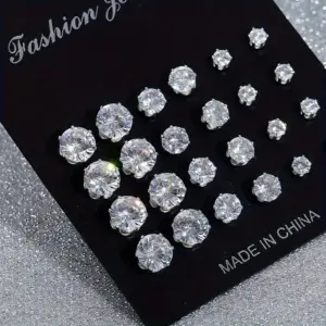 White Zirconia Wedding Stud Earrings Set — Unisex