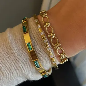 Stacked Zirconia Bangle Set — Gold-Tone Stainless Steel, Women's