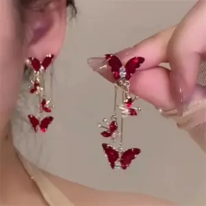 Red Zirconia Butterfly Drop Earrings — Women's