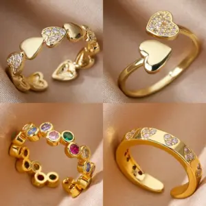 Geometric Heart Ring — Gold-Tone Stainless Steel, Women's