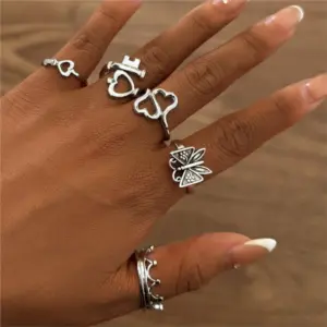 Heart Key Stacking Ring — Silver-Tone, Women's