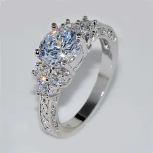 Silver-Tone Engagement Ring — White Zirconia, Women's