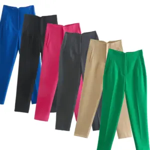 High-Waist Straight Trousers — Front Zip, Women's