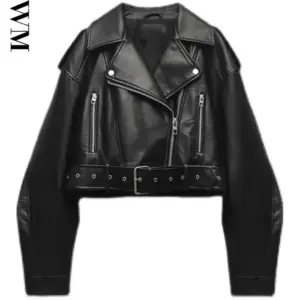 Faux Leather Moto Jacket — Belted, Women's