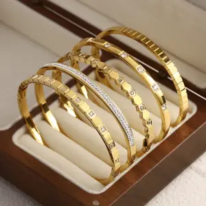 CZ Bangle Set — Gold-Plated 316L Stainless Steel, Women's