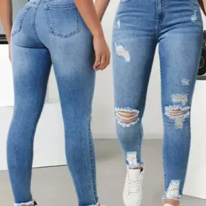 High-Waist Ripped Stretch Jeans — Ankle Length, Women's